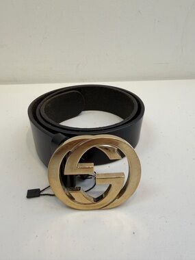 Gucci Black Leather Belt with Gold Double G Buckle size 4*83cm